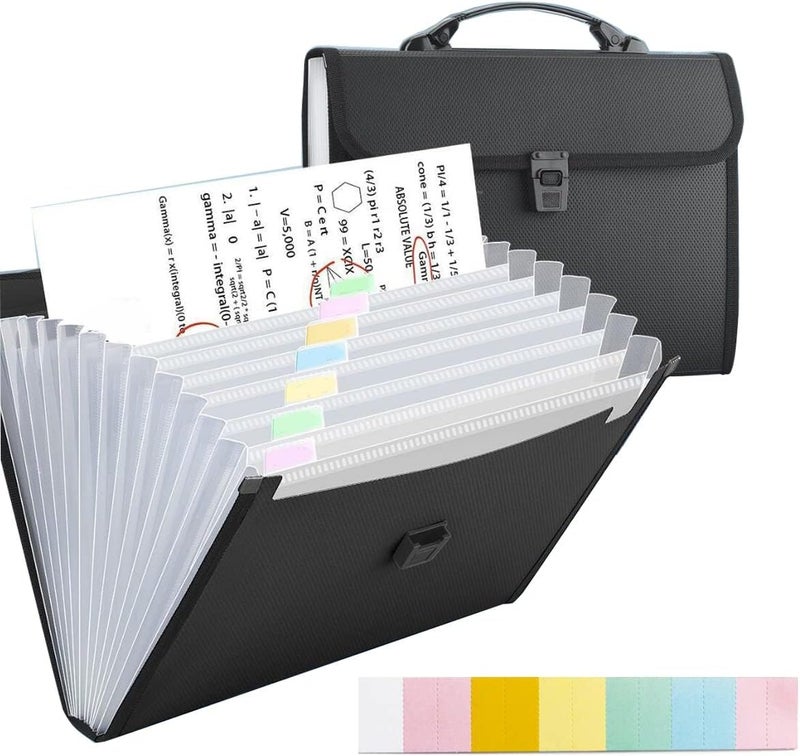 KASTWAVE Expanding File Folders A4, 13 Pockets Expanding File Folder Organiser with Handle, Accordion File Organiser, Plastic Document Wallet for Paperwork A4, for Travel School Office Home (Black) - Image 1