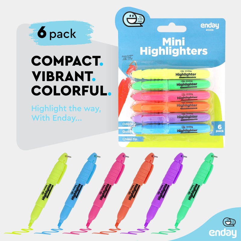 Enday Highlighter Assorted Colors, Mini Colored Highlighters Chisel Tip, Cap with Clip & Keychain Ring, Fluorescent Yellow, Green, Red, Blue, Orange, Purple - Image 4