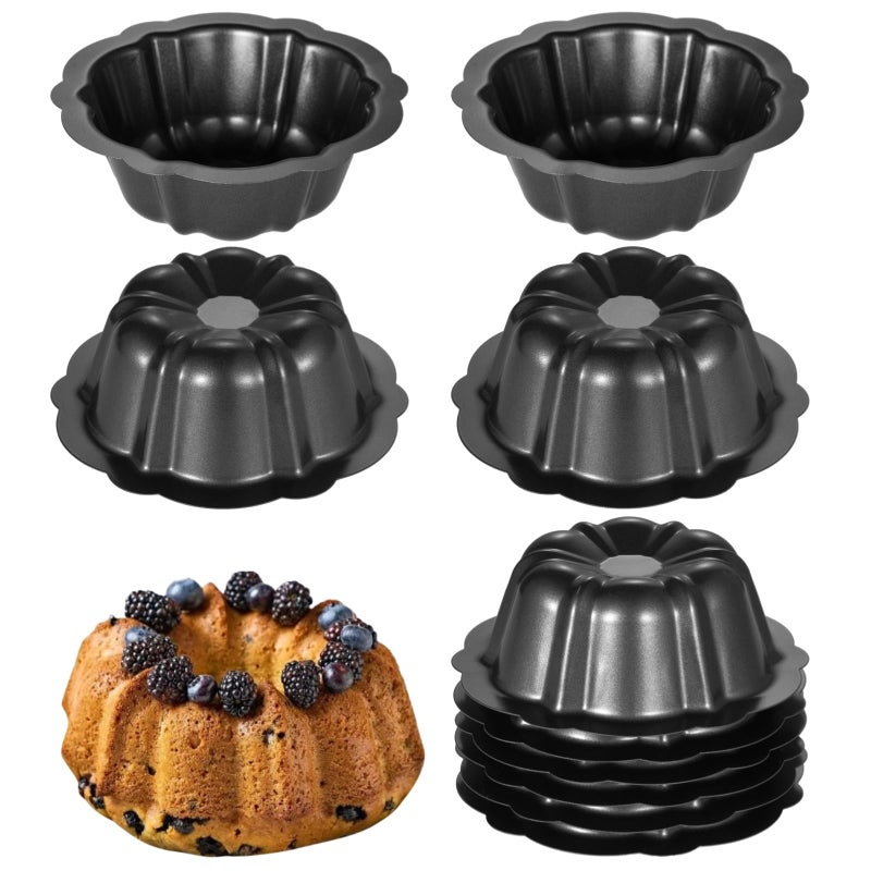 Homaisson Mini Fluted Tube Pan - 10 Pcs, 4.5Inch Carbon Steel Mini Cake Molds, Nonstick Reusable Oven Baking Mold for Cupcake, Bread, Bavarois, Brownie - Image 1