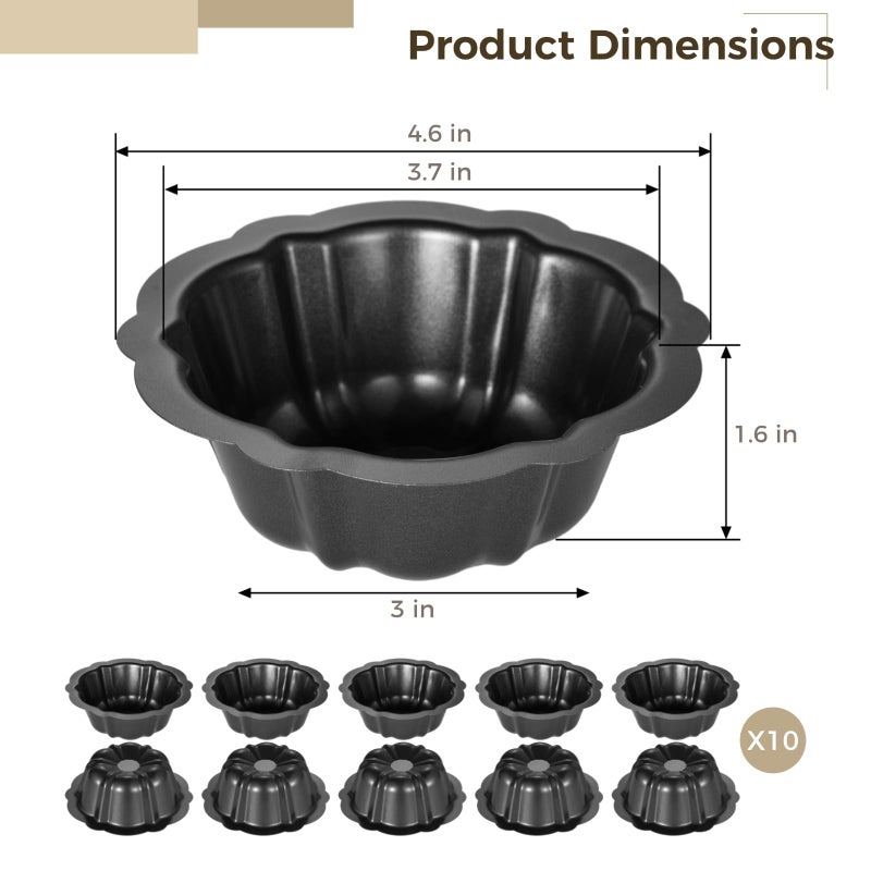 Homaisson Mini Fluted Tube Pan - 10 Pcs, 4.5Inch Carbon Steel Mini Cake Molds, Nonstick Reusable Oven Baking Mold for Cupcake, Bread, Bavarois, Brownie - Image 5