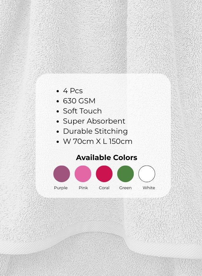 بيرل كوست انترناشيونال Pearl Coast Luxury Bath Towel Set (Pack of 4) – 70x150cm Premium 100% Cotton, 630 GSM – Ultra Soft, Highly Absorbent Hotel & Spa Quality Towels - Image 3