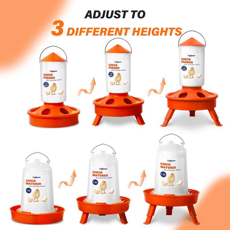 Eggluuz Chick Feeder and Waterer Kit, Top Fill 1.5kg Chick Feeder and 1.5L Chick Waterer with 3 Adjustable Heights - Image 5