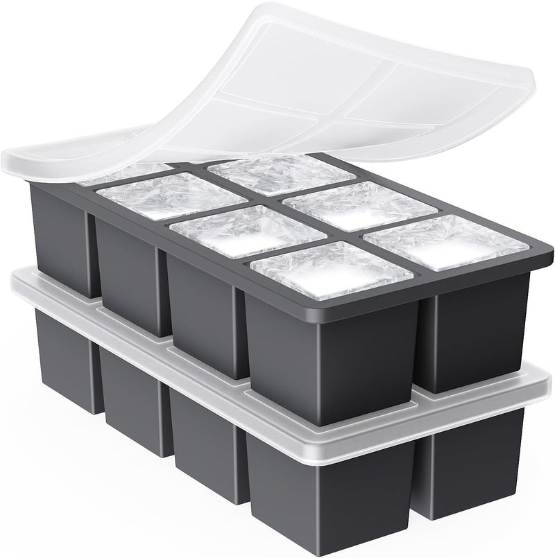 GGOW Large Silicone Ice Cube Trays - 2 Inch Square Ice Cube Molds for Whiskey and Cocktails - Image 1