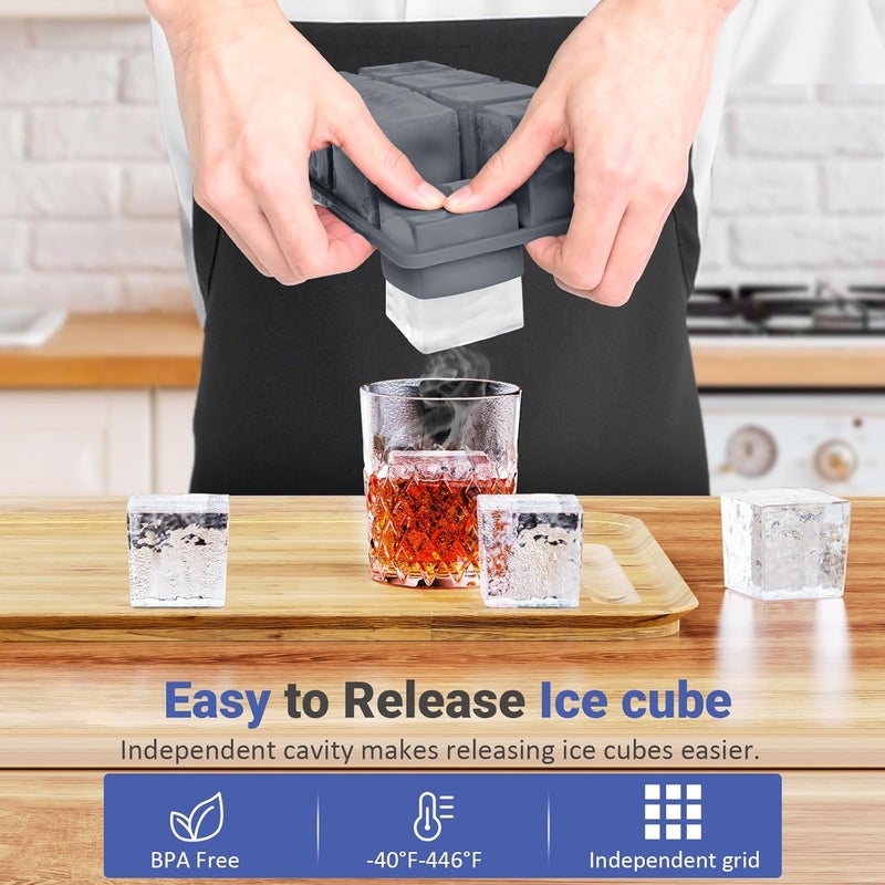 GGOW Large Silicone Ice Cube Trays - 2 Inch Square Ice Cube Molds for Whiskey and Cocktails - Image 2
