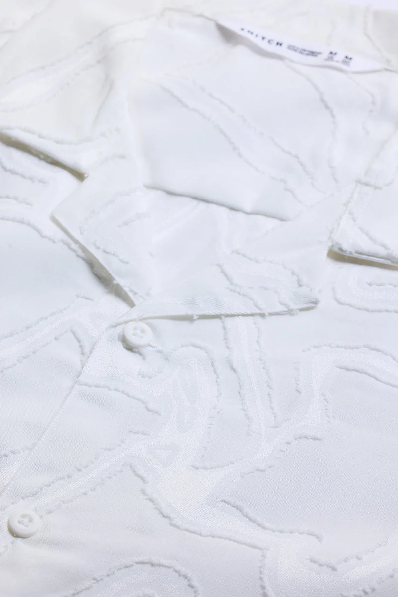سنيتش White Abstract Half Sleeve Boxy Casual Shirt