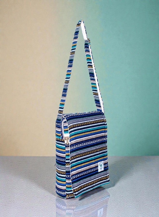 FIBREGOLD Striped Crossbody Bag, Blue Multi-Color, Ethnic Pattern, Adjustable Shoulder Strap, Casual Sling Bag - Image 5