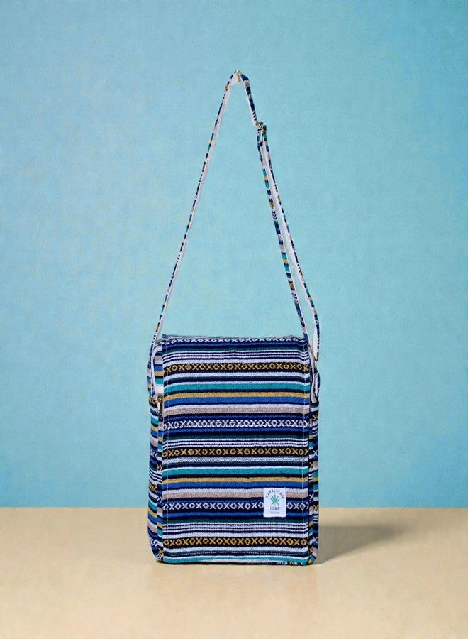 FIBREGOLD Striped Crossbody Bag, Blue Multi-Color, Ethnic Pattern, Adjustable Shoulder Strap, Casual Sling Bag - Image 4