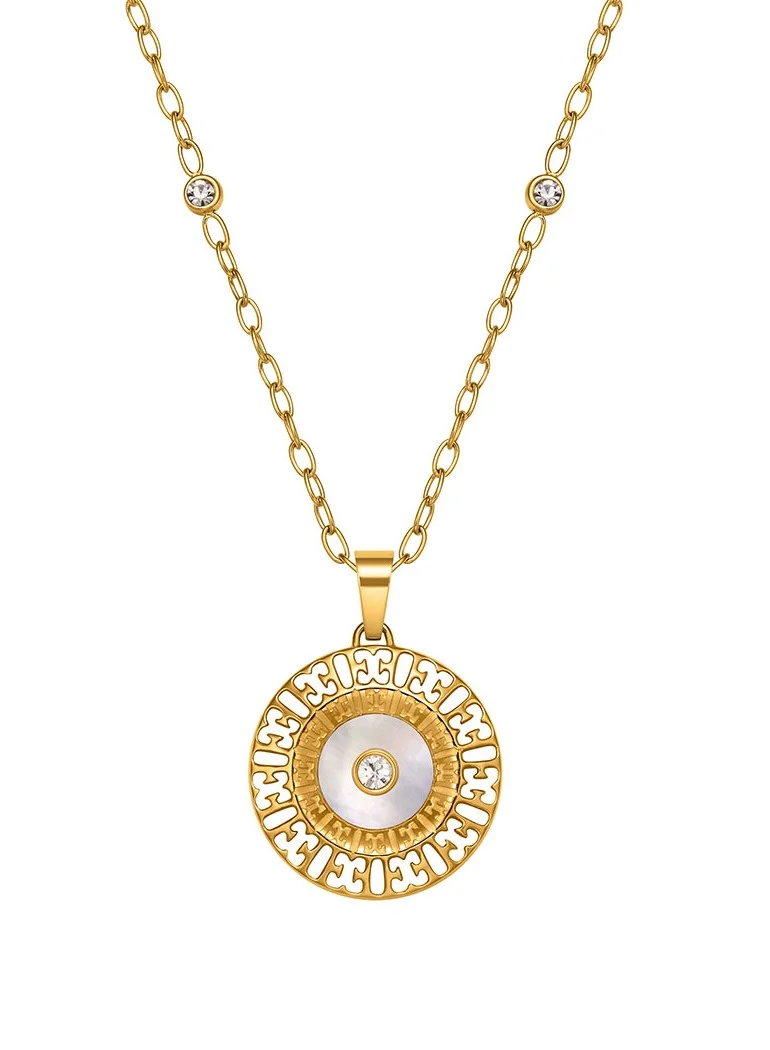 ESCADA Naomi Necklace for Women Circular Mother-of-Pearl Pendant, Crystal Accents, Bold and Graceful Sophistication