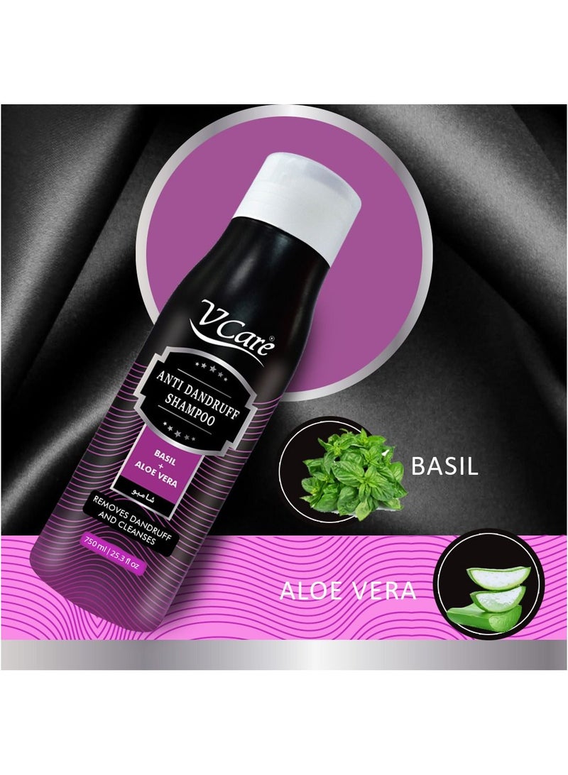 VCare شامبو Vcare 750 مل تركيبة منشطة ومغذية | شامبو بخلاصة الريحان والصبار | يعزز نمو الشعر الصحي - Image 4
