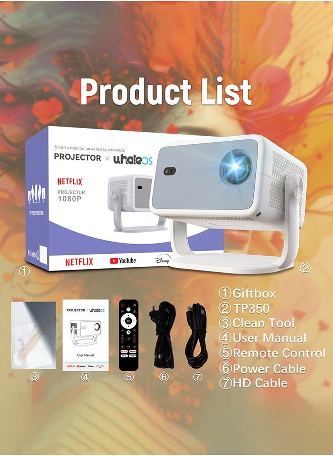 Digisand - TP350 Projector 4K, Android 13 Native 1080P WiFi6 BT5.2 Full HD Projetor, Built-in NetfIix & Chatgpt AI Voice Helper Auto Focus 360° Rotate Home Theater Projector - Image 1