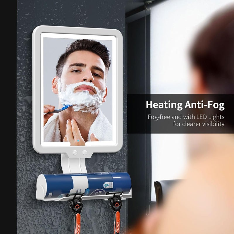 Junyaoxuan Heated Anti-Fog Shower Shaving Mirror,LED Shower Mirror Fogless for Shaving with 3 color modes,9.5 * 8 Inch Dimmable Shaving Mirror with Storage Tray and Razor Holder,White - Image 2