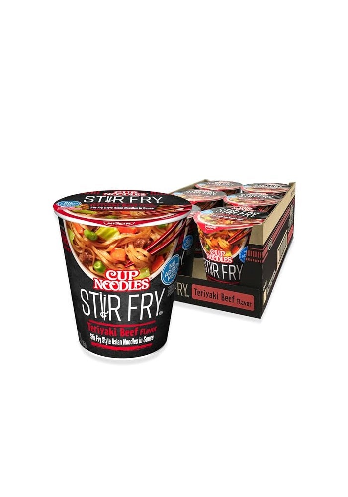 Nissin Cup Noodles Stir Fry Noodles in Sauce Teriyaki Beef 3 Ounce Pack of 6 - Image 1