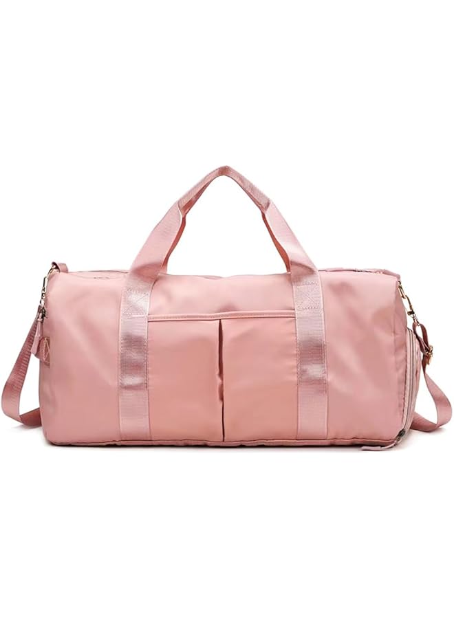 PROMASS Travelling Bag, Dusty Pink Large Capacity Travel Handbag, Unisex Sport Gym Bag, Foldable Travel Duffel Bag, Yoga Bag, Tote Bag With Shoes Compartment, 46 * 23 * 29Cm