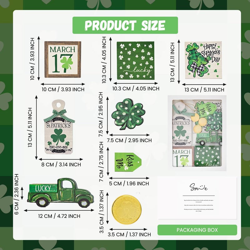 Sm:)e Smile St.Patrick's Day Wooden Decor Complete Tiered Tray Decor Set, Shamrock Happy St.Patrick's Day Lucky, Tabletop Shelf Lucky Holiday Decoration - Image 2