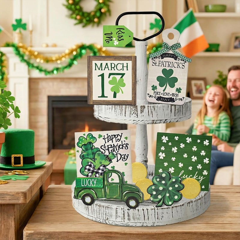 Sm:)e Smile St.Patrick's Day Wooden Decor Complete Tiered Tray Decor Set, Shamrock Happy St.Patrick's Day Lucky, Tabletop Shelf Lucky Holiday Decoration - Image 4