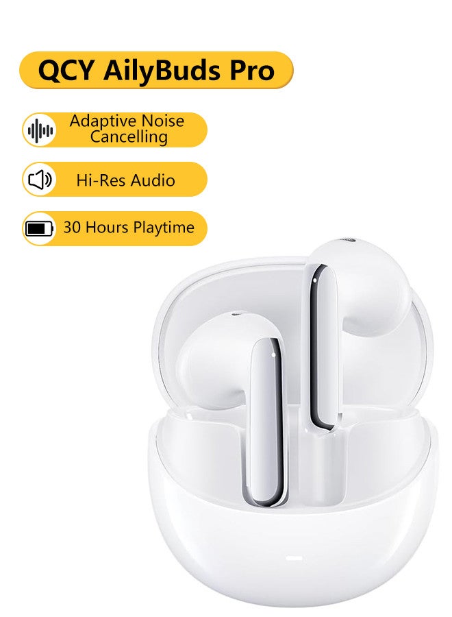 HT10 AilyBuds Pro Wireless Earphone, Adaptive Noise Cancelling Earbuds, Hi-Res Audio Clear Calls, 5.3 Bluetooth, Semi-in-Ear Design,Comfortable Wearing and 30-Hours Long Battery Life White