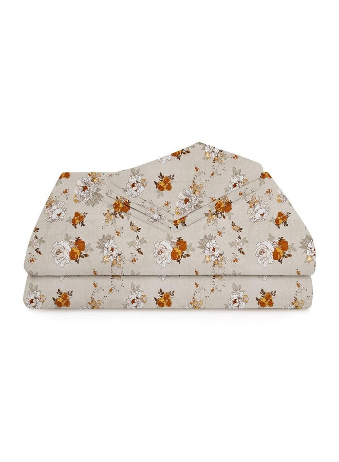 بي اس بي هوم ملاءات سرير مزدوجة مسطحة من الألياف الدقيقة الفاخرة من BSB HOME 160 خيطًا للصيف قابلة للتنفس | خالية من التجاعيد (الحجم- 225 × 228 سم) مع غطائي وسادة (الحجم- 17 × 27 بوصة، زهور، أبيض عاجي وبني) - Image 5