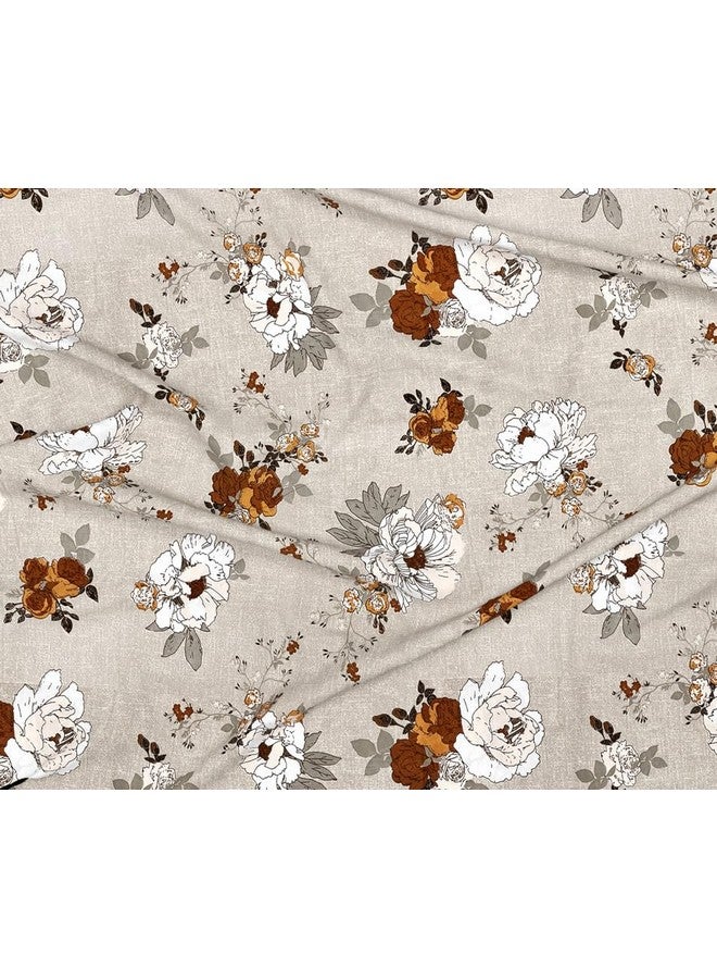 بي اس بي هوم ملاءات سرير مزدوجة مسطحة من الألياف الدقيقة الفاخرة من BSB HOME 160 خيطًا للصيف قابلة للتنفس | خالية من التجاعيد (الحجم- 225 × 228 سم) مع غطائي وسادة (الحجم- 17 × 27 بوصة، زهور، أبيض عاجي وبني) - Image 4
