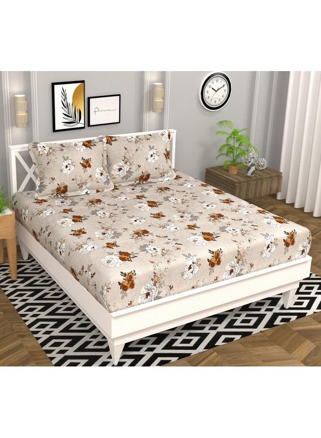 بي اس بي هوم ملاءات سرير مزدوجة مسطحة من الألياف الدقيقة الفاخرة من BSB HOME 160 خيطًا للصيف قابلة للتنفس | خالية من التجاعيد (الحجم- 225 × 228 سم) مع غطائي وسادة (الحجم- 17 × 27 بوصة، زهور، أبيض عاجي وبني) - Image 1
