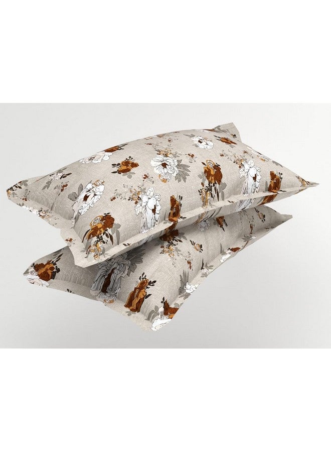 بي اس بي هوم ملاءات سرير مزدوجة مسطحة من الألياف الدقيقة الفاخرة من BSB HOME 160 خيطًا للصيف قابلة للتنفس | خالية من التجاعيد (الحجم- 225 × 228 سم) مع غطائي وسادة (الحجم- 17 × 27 بوصة، زهور، أبيض عاجي وبني) - Image 2