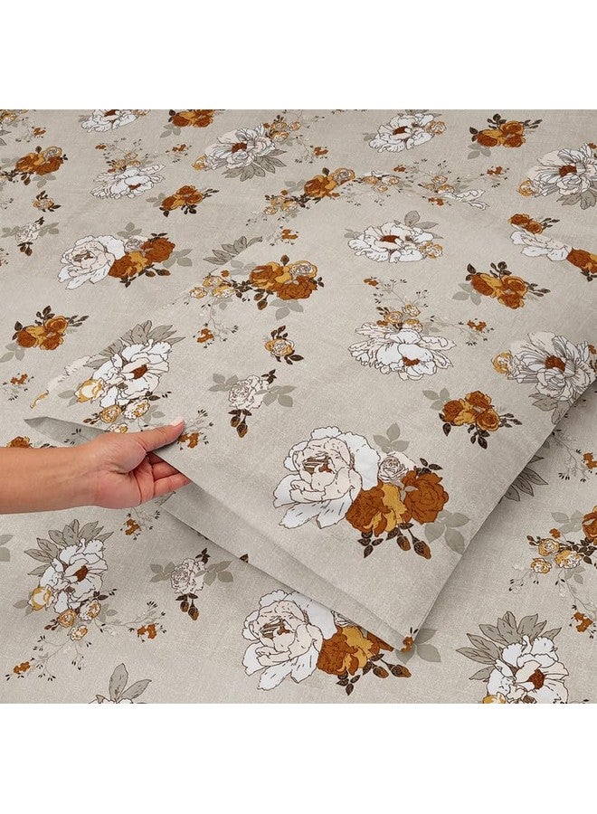 بي اس بي هوم ملاءات سرير مزدوجة مسطحة من الألياف الدقيقة الفاخرة من BSB HOME 160 خيطًا للصيف قابلة للتنفس | خالية من التجاعيد (الحجم- 225 × 228 سم) مع غطائي وسادة (الحجم- 17 × 27 بوصة، زهور، أبيض عاجي وبني) - Image 3