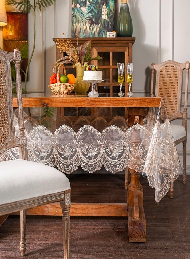 ARTABLE Lace Vinyl Tablecloth PVC Rectangle Waterproof Clear Table Cover with Champagne Lace Macrame Border for Wedding Kitchen Home Outdoor Indoor Holidays Party Decor (Champagne-1, 52 x 70 Inch) - Image 5