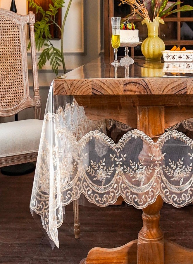 ARTABLE Lace Vinyl Tablecloth PVC Rectangle Waterproof Clear Table Cover with Champagne Lace Macrame Border for Wedding Kitchen Home Outdoor Indoor Holidays Party Decor (Champagne-1, 52 x 70 Inch) - Image 3