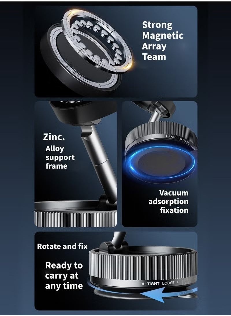 Generic - Magnetic Car Phone Holder,with Foldable Stand, Suction Cup Mount Made of Zinc Alloy, Multi-Angle Rotation, Includes Mirror Stickers, Magnetic Sheets, Hex Wrench, and Foldable Bracket for Easy Installation. - Image 1