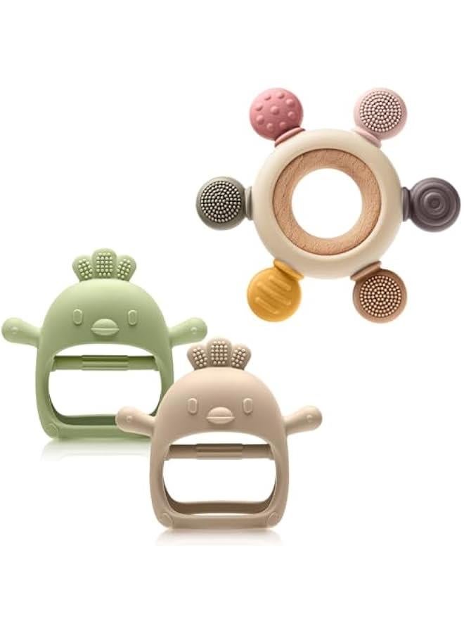Arabest Baby Sensory Teething Ring + Baby Teething Mitten for 0-6 6-12 Months - Image 1