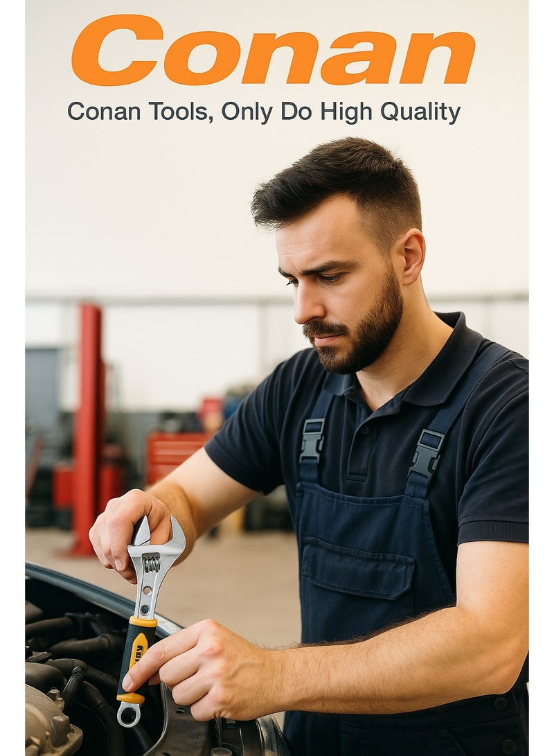 CONAN Adjustable Wrench Set (12-Inch – Model 10005751 + 10-Inch – Model 10005750) with Center Hex Slots and Rear Integrated Wrench – High-Strength Cr-V Steel – Anti-Slip Comfort Grip – Multi-Functional Heavy-Duty Design - Image 5