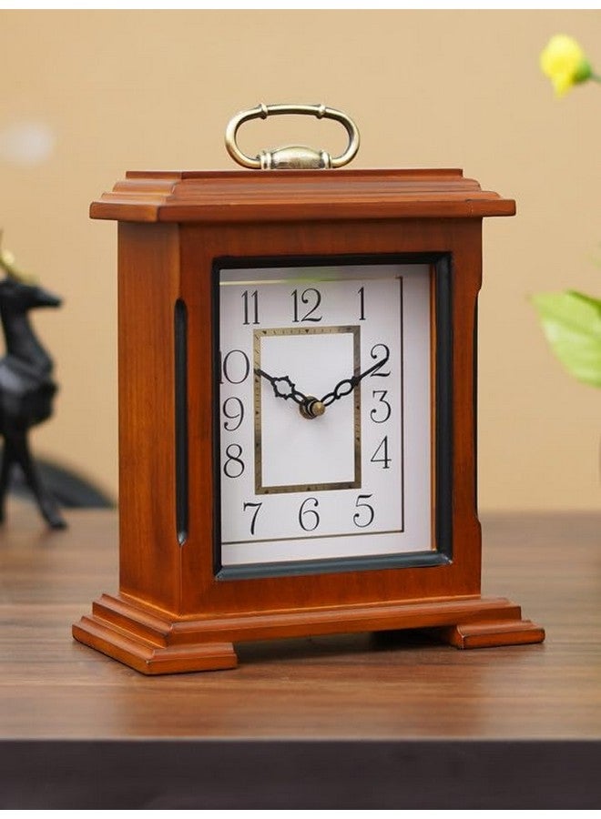 CHRONIKLE Beautiful Brown Wooden Analog English Numbers Rectangular Table Clock for Office Desk Home Living Study Room Decorations Gifts (Size: 22 x 10 x 28 CM | Weight: 1510 Gram) - Image 1