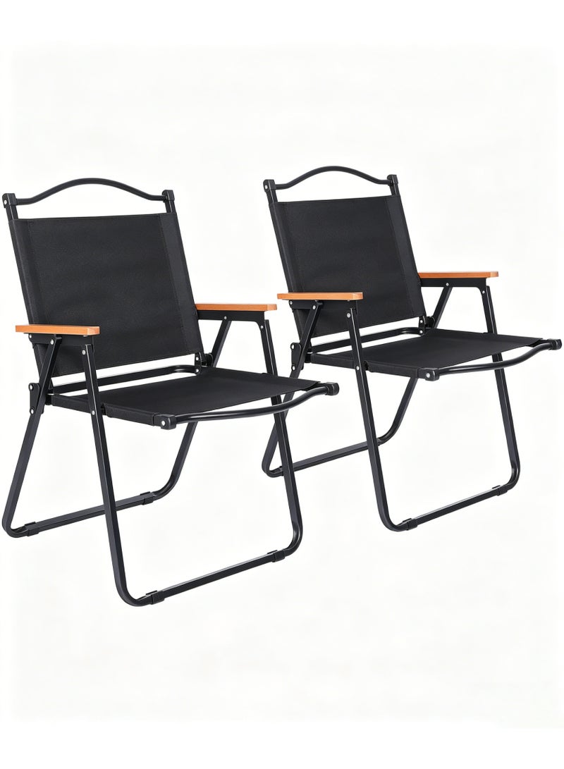 Chulovs كرسي قابل للطي للسفر والتخييم، كرسي شاطئي خشبي محمول – كرسي أرمشي خشبي قابل للطي للنزهات الخارجية، السفر، والفعاليات الخارجية (أسود) - Image 1