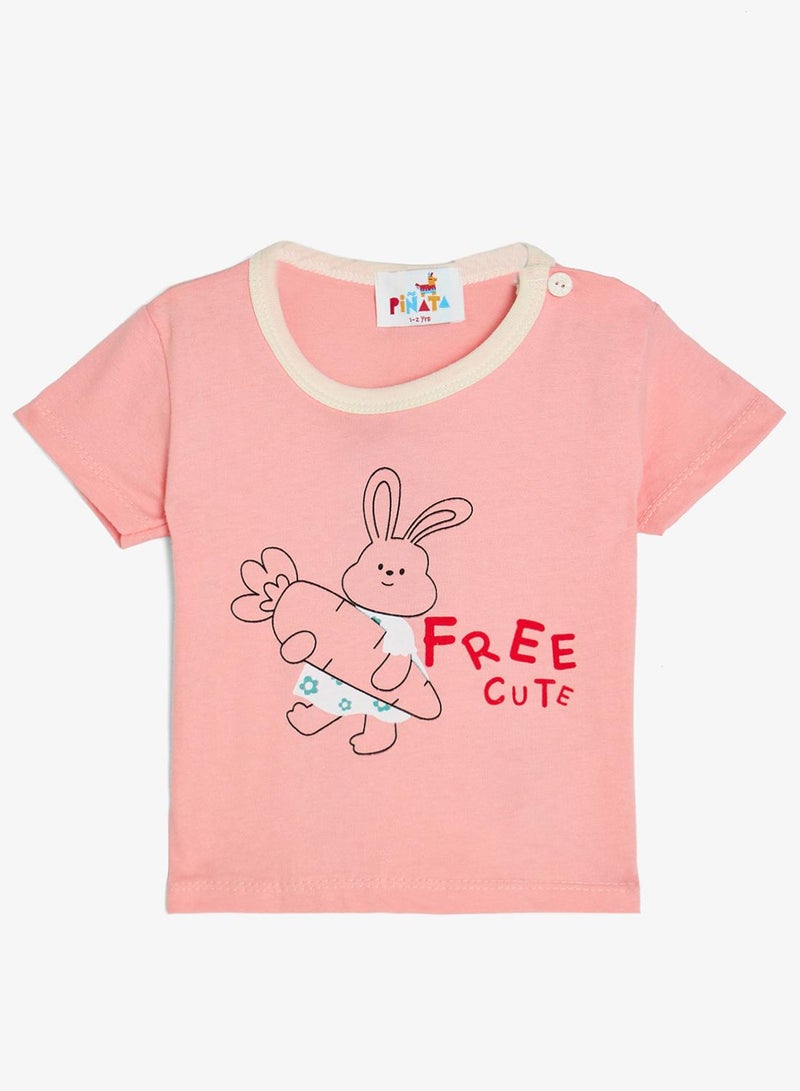 Pinata Pink Bunny Print Tshirt and Short Set - Image 2