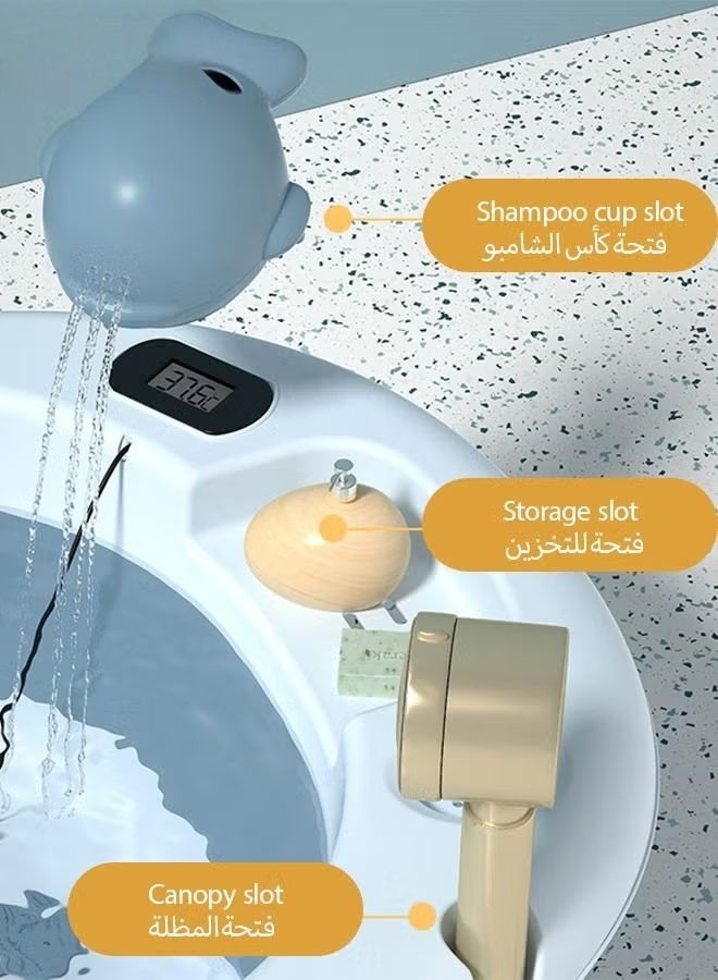 13 قطعة حوض استحمام قابل للطي للأطفال مع مستشعر درجة الحرارة + وسادة حوض الاستحمام + قبعة الاستحمام + كوب شامبو لغسل الشعر *1 + ألعاب البط *4 + كرات المحيط *5 - Image 3