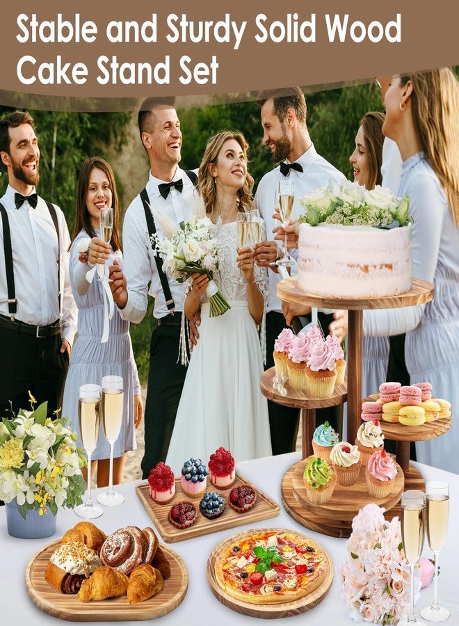 طقم حامل كب كيك دائري من إسمورا مكون من 4 قطع، طقم عرض حلويات خشبي مع حامل كب كيك خشبي من 4 طبقات (قطر 12 بوصة) و3 صواني عرض حلويات لحفلات الزفاف/المناسبات - Image 4