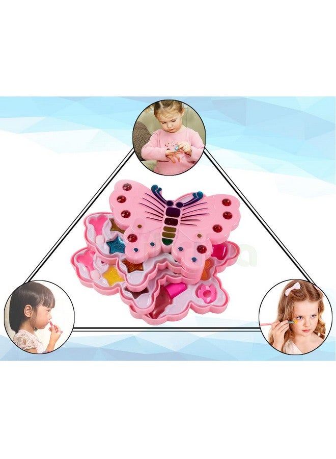 VikriDA Butterfly Shape Cosmetics Makeup Kits,Portable Girl's Washable Makeup Toy Non Toxic Deluxe Make up Case Set for Kids Girls Multicolor - Image 5