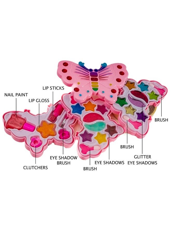 VikriDA Butterfly Shape Cosmetics Makeup Kits,Portable Girl's Washable Makeup Toy Non Toxic Deluxe Make up Case Set for Kids Girls Multicolor - Image 2