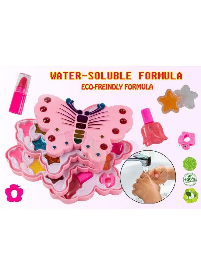 VikriDA Butterfly Shape Cosmetics Makeup Kits,Portable Girl's Washable Makeup Toy Non Toxic Deluxe Make up Case Set for Kids Girls Multicolor - Image 4