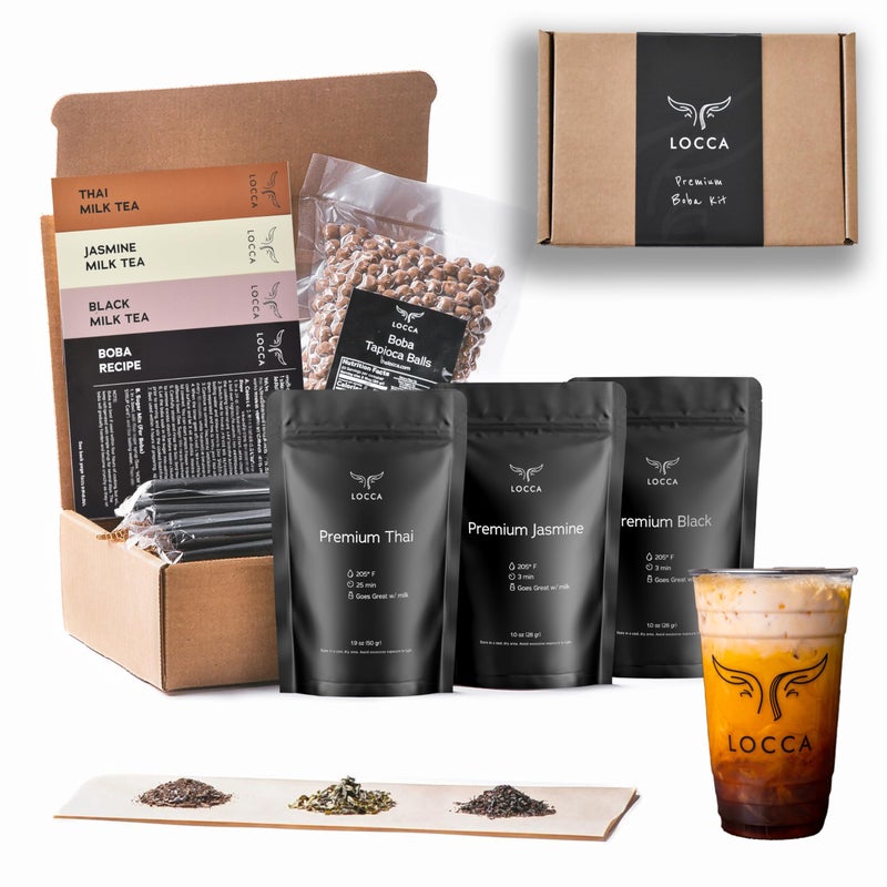 LOCCA Premium Boba Tea Kit by Locca | Makes up to 24 Drinks | Bubble Tea Gift Kit | Thai Tea Edition with Jasmine and Black Tea | Includes Tapioca Balls and Boba Straws | DIY Food Gift - Image 1