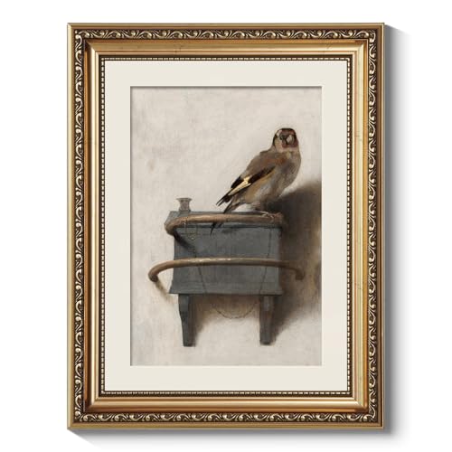 ARPEOTCY Vintage Gold Framed Bird Wall Art Bedroom Bathroom Goldfinch Picture Wall Decor Canvas Prints Antique Picture Frame Still Life Paintings Home Farmhouse Cottage Decor 11x14 Inch - Image 1