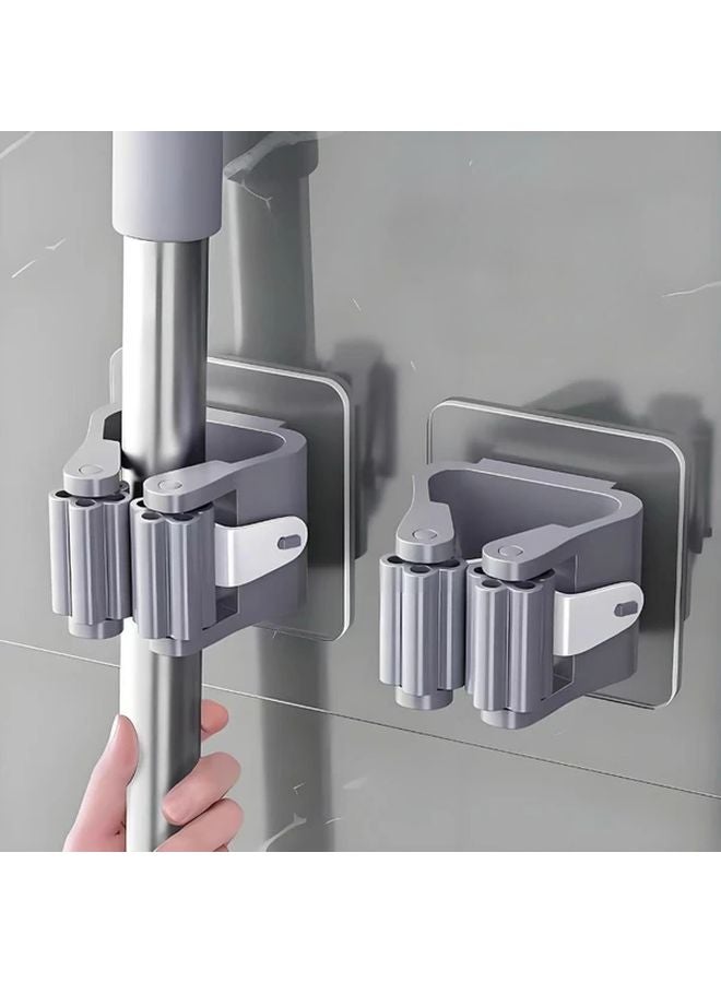 4 قطع حامل ممسحة ومقشة أبيض مثبت على الحائط بدون حفر تركيب منظف موفر للمساحة - Image 2