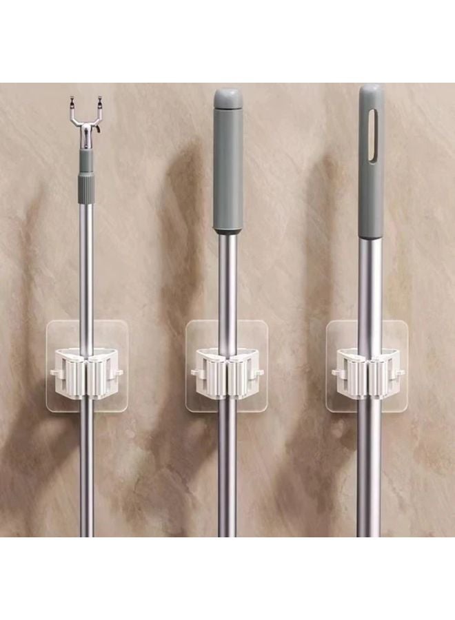 4 قطع حامل ممسحة ومقشة أبيض مثبت على الحائط بدون حفر تركيب منظف موفر للمساحة - Image 5