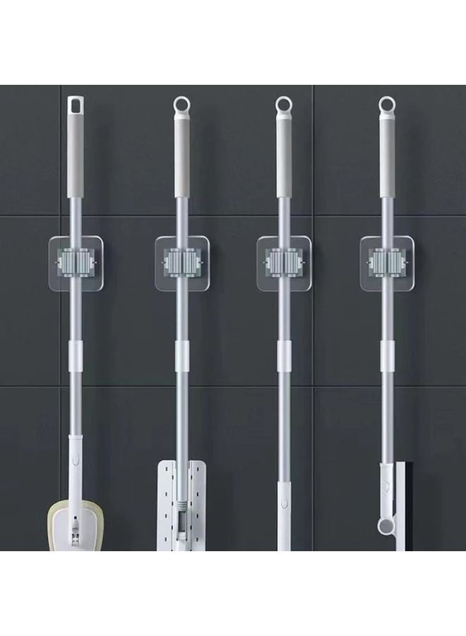 4 قطع حامل ممسحة ومقشة أبيض مثبت على الحائط بدون حفر تركيب منظف موفر للمساحة - Image 3