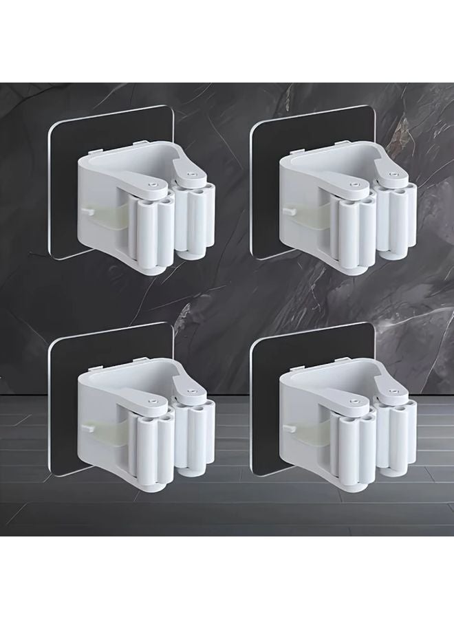 4 قطع حامل ممسحة ومقشة أبيض مثبت على الحائط بدون حفر تركيب منظف موفر للمساحة - Image 1