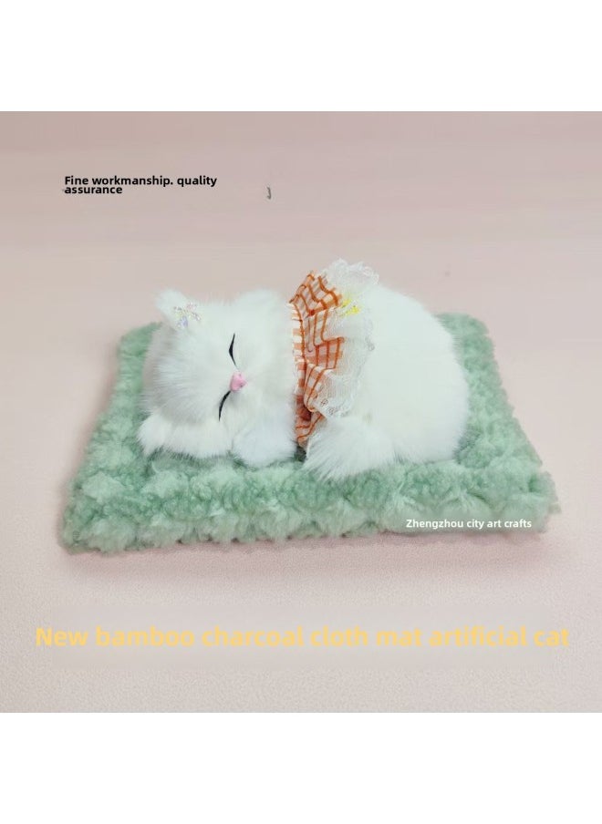 null - Bamboo Charcoal Cloth Pad Simulation Cats Cats Calling Car Decoration Ornaments Simulation Animals Simulation Flower Basket Cats-Color:Green Bamboo Charcoal Cloth Mat + Pink Skirt Cat Can Bark - Image 1