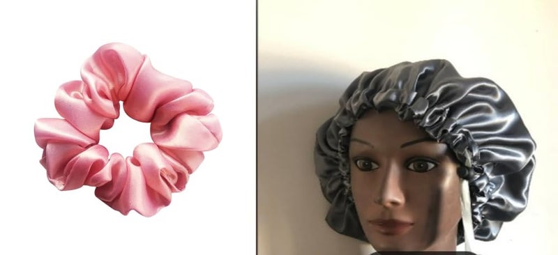 PROLIXR Satin Hair Bonnet with Ribbon Tie Band (Grey) & Prolixr's Pink Scrunchies Pack of 3 | Hair Care Set for Soft, Hydrated Locks & Stylish Hairstyles | By Bollywood Hair Stylist Savio John Pereira - Image 5