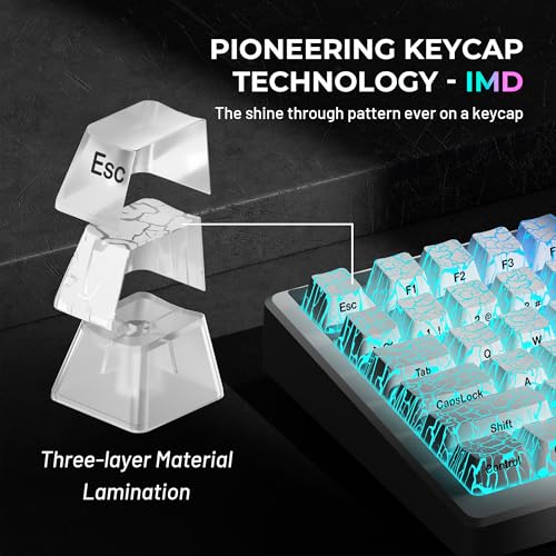 HITIME XVX Shine Through Keycaps w/IMD Tech, Custom Ice Crack Keycaps 60 75 100 Percent, White Key Cap Set 118 Keys Lines Backlit, OEM Profile Side Printed for Keyboards - Image 3