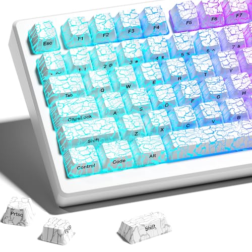 HITIME XVX Shine Through Keycaps w/IMD Tech, Custom Ice Crack Keycaps 60 75 100 Percent, White Key Cap Set 118 Keys Lines Backlit, OEM Profile Side Printed for Keyboards - Image 1