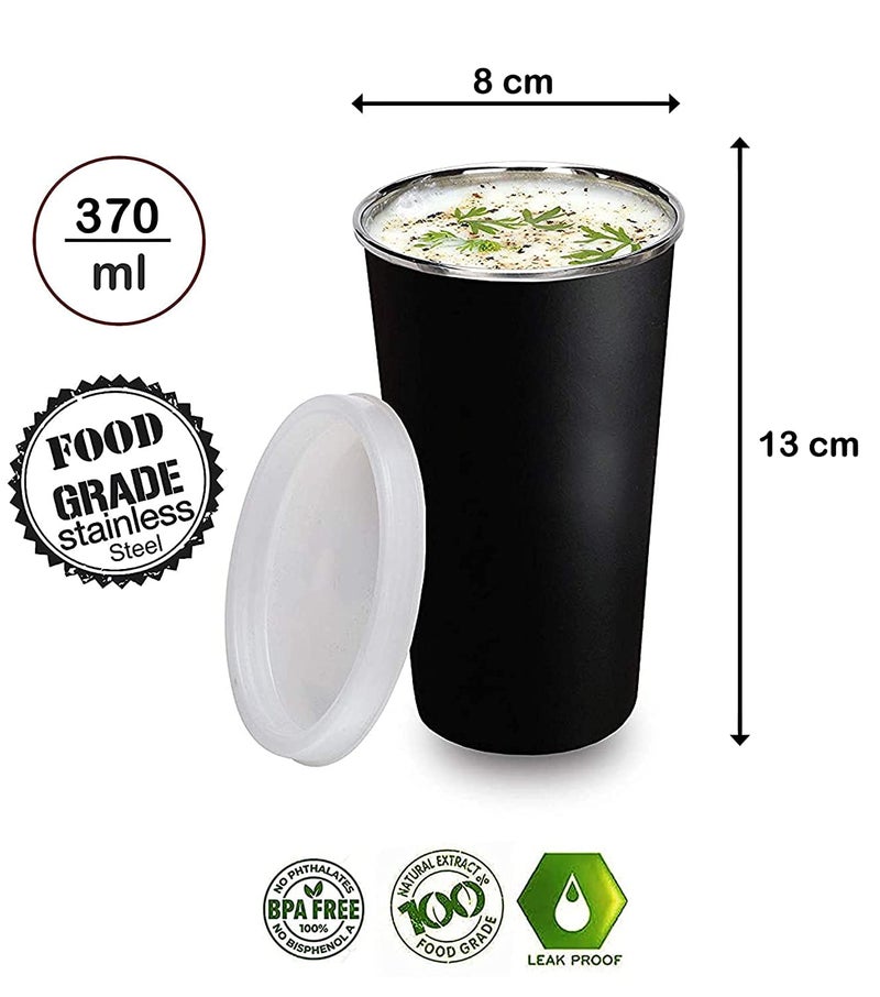 NOBILEA Stainless Steel Straw Glass Travelling Sipper Kids Juice Water Milk Leak Proof lid Glass with Straw Cleaning brush370 ml Black - Image 4