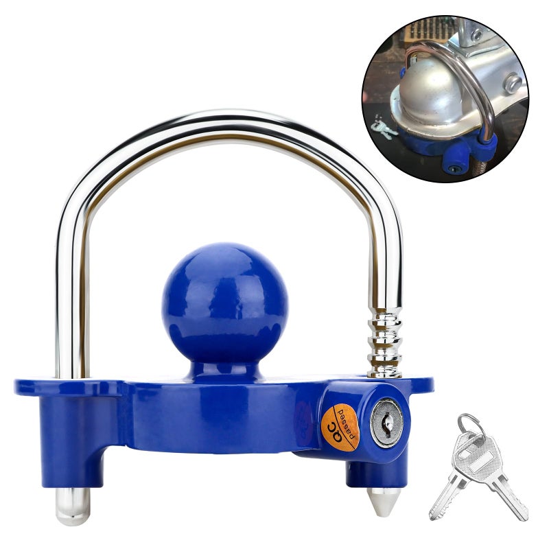 Funmit Trailer Lock Universal Coupler Ball Lock Fits 178 2 and 2516 Couplers Boat Camper Accessories for Travel Trailers Adjustable HeavyDuty Steel Hitch Lock Blue